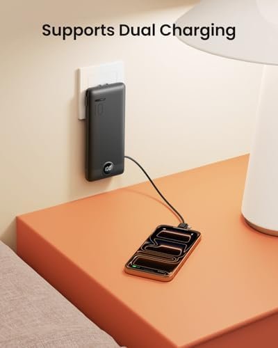 Portable Charger with Wall Plug, Slim USB C Power Bank with Built-in Cables, 10000mah LED Display External Battery Pack Compatible with iPhone/Android & More (Black) - Image 5