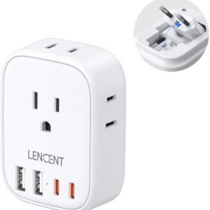 European Travel Plug Adapter, LENCENT US to Europe Type-C Foldable Power Plug with 4 Outlets 4 USB Ports (2 USB C), Power Adaptor for USA to EU Euro Iceland Spain Italy France Germany Greece Portugal