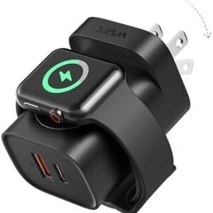 VRURC Charger for iPhone & Apple Watch, 20W USB C Fast Charging Block, 3-in-1 Compact Travel Adapter with 2 Port for iPhone 17/16/15/14/13, Wireless Magnetic for iWatch SE/11/10/9/8/7/6/5/4-Black