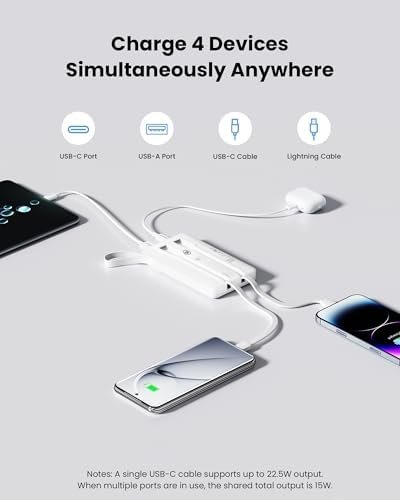 PISEN 3C Certified Power Bank - 10000mAh 22.5W CCC Power Bank with Built in Cable, Travel Battery Pack Portable 3C Charger with LED Display, Portable Charger with Built in Cable for iPhone, Samsung - Image 3