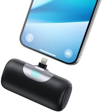 Mini Portable Charger for iPhone,Upgraded 22.5W PD Fast Charging 5500mAh Ultra-Compact Power Bank,LCD Display Plug-in Cute Battery Pack Travel Essentials for iPhone 14/14Pro/13/12/11/X/8/7/6 (Black)
