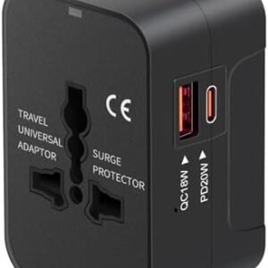 Travel Adapter USB C, Universal All in One Worldwide Travel Adapter Fast Charge GaN PD3.0 Type C USB-A Quick Charging Ports Power Converters Wall Charger AC Power Plug Adapter for USA EU UK AUS Black