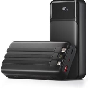 Power-Bank-Portable-Charger 49800mAh Portable Phone Charger Power Bank with 3 Built-in Cable(USB-C, iOS, USB-A), 22.5W Fast Charging LED Display External Battery Pack for iPhone Android Samsung, etc