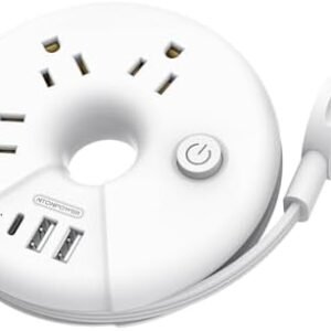 Travel Power Strip, NTONPOWER 3 Outlets 3 USB(1 USB C) Cruise Approved Power Strip, Short Extension Cord 3ft, Travel Essentials for Home, Hotels, Cruise Ship, Vacation, White, i-Donut