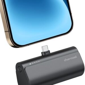 charmast Portable Charger USB C for iPhone 17/16/15, 5000mAh Fast Charging Battery Pack with Built-in Type-C Connector, 20W Mini Power Bank for iPhone 17/16/15 Series, Samsung S22/23 Series, and More