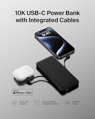 Belkin Portable Charger Power Bank for iPhone/Android - 10,000mAh, 23W Battery Pack for Phone with Integrated USB-C, Lightning Cables - Pass-Through Capability, Charge 2 Devices at Once - Image 6