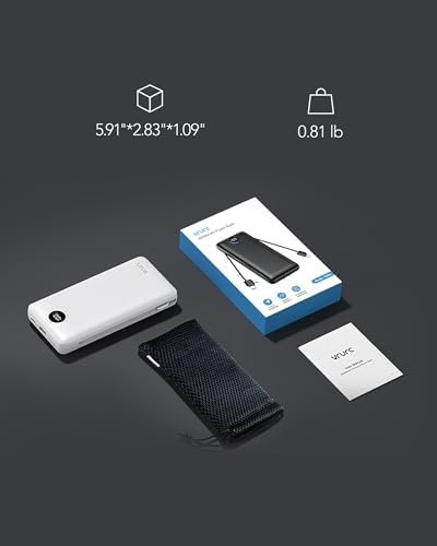 VRURC Power Bank 20000mAh, Fast Charging Portable Charger USB C,4 Output 2 Input Travel Essentials Charging Bank Equipped with LED Display,Built-in Wall Plug and Cables,Phone Charger Battery,White - Image 6