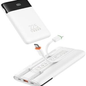 VEGER Portable Charger with Built in Cables, Slim 10000mAh PD 22.5W Fast Charging USB C Power Bank, 4 Outputs 3 Inputs Battery Pack Compatible with iPhone 16 15 14 13 Samsung iPad - Travel Essential