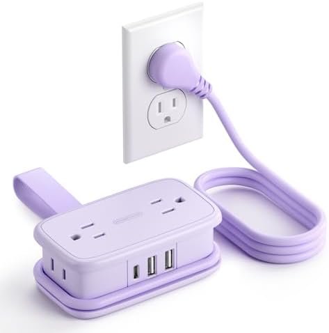 NTONPOWER Purple Travel Power Strip,Travel Essentials 4 Outlets 3 USB(1 C) with 4FT Wrapped Extension Cord Flat Plug, Cruise Essentials 2026 for Hotel Travel Cruise Essentials - Image 2