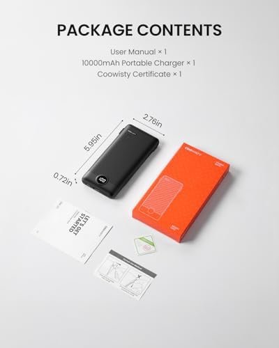 Portable Charger with Wall Plug, Slim USB C Power Bank with Built-in Cables, 10000mah LED Display External Battery Pack Compatible with iPhone/Android & More (Black) - Image 8