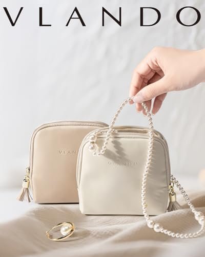 Vlando Small Travel Jewelry Case,Travel Gifts for Women,Jewelry Pouch Bags with Zipper,Velvet Jewelry Organizer Storage Bag for Bracelet Rings Earring-Cream White - Image 9