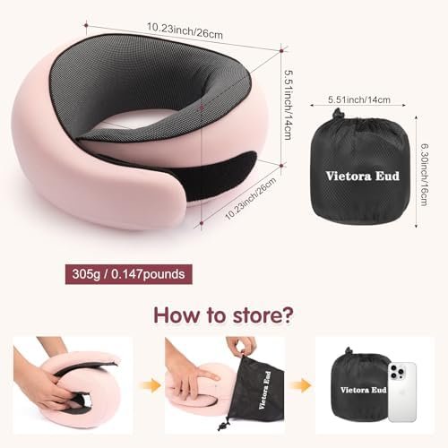 Travel Neck Pillow, Memory Foam Neck Support for Airplane, Car & Office, Breathable Portable Design with Eye Mask, Earplug Holder & Carry Bag, Gifts for Women/Mom - Image 7