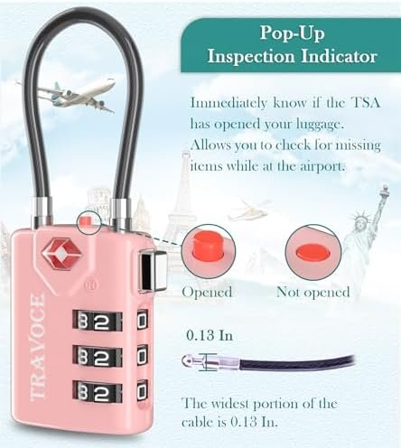 Search Alert TSA Approved Travel Combination Luggage Cable Locks for Suitcase, Gym Locker,Toolbox,Backpack 1,2,4,6 &10 pk (Pink 2 Pack) - Image 4