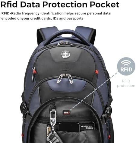 Swissdigital Design Laptop Backpack with USB Charging Port, Travel Backpack Fits 15.6 inches Computer, 31L College School Backpack for Men, Blue/Black | SD803-12 | Water Repellent - Image 4