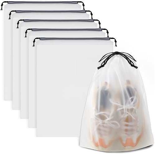 Waterproof Travel Drawstring Shoe Bags for Packing, Storage, Travel Essentials for Men and Women, 15.7 x 11.8 inches, Clear, 5 pieces