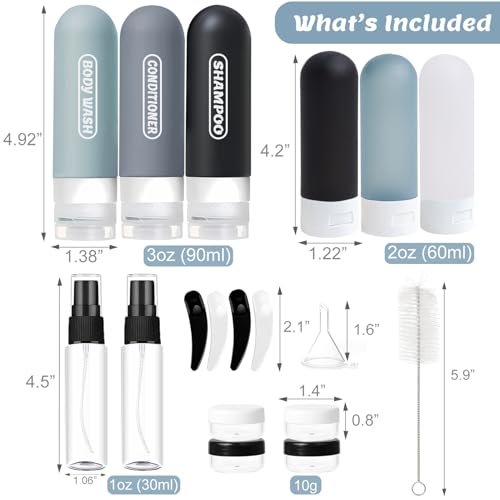 20 Pack Travel Bottles Set, TSA Approved Travel Size Toiletries Containers, Leak Proof Shampoo and Conditioner Bottles, Refillable Travel Essentials Toiletry Bottles (Dark Color) - Image 2