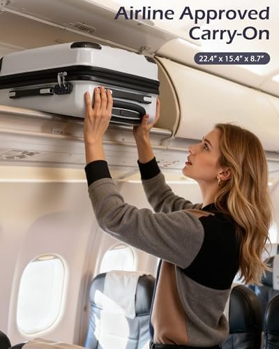 Coolife Carry On Luggage, Suitcase with Durable and Lightweight, carry on suitcase with PC+ABS Hardshell, Dual Spinner Wheels, TSA Lock, and YKK Zipper (white grid new, S(20in)_carry on) - Image 2