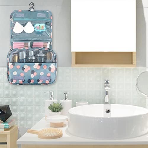 Pengxiaomei Toiletry Bag, Waterproof Hanging Cosmetic Bag Portable Travel Makeup Pouch Multifunction Handle Travel Toiletry Bag Organizer with Hook for Women Girls(Blue) - Image 6
