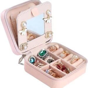 HABGP Small Jewelry Box with Mirror, Travel Jewelry Case for Women, Portable Jewelry Organizer PU Leather Jewelry Storage for Her Girls Daughter Mom, jewelry box for Earring, Necklace,Rings, Bracelets