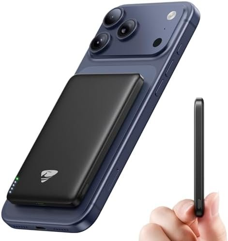 Magnetic Portable Charger, 5000mAh Ultra Slim Magsafe Battery Pack with USB C Cable 20W PD Fast Charging, Wireless Magnetic Power Bank for iPhone 17/16/15/14/13/12 Series