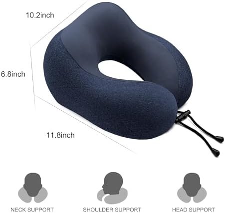 Travel Pillow - Memory Foam Cervical Neck Pillow for Adults, Kids, Children, Convenient & Portable U Shaped Pillows, Airplane Pillow for Home, Office, Camping, Travelling, Sleeping (Blue) - Image 2