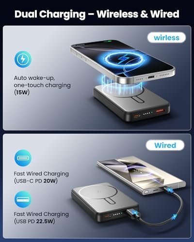 for Magsafe Portable Charger 5000mAh, Slim Magnetic Battery Pack, 15W Wireless Magnetic Battery Pack, 20W PD Fast Charging, Magnetic Power Bank for iPhone 17/16/15/14/13/12 Series (Black) - Image 4