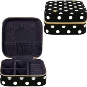 kate spade new york Small Travel Jewelry Case, Black Dotted Jewelry Box to Organize Rings, Necklaces, Earrings, Polka Dot