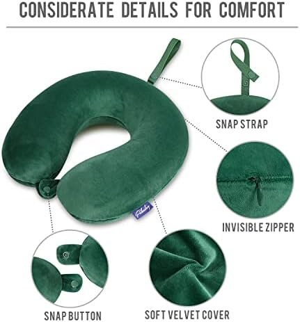 Neck Pillow for Travel Memory Foam - Travel Pillows for Sleeping Airplane with Attachable Snap Strap Soft Washable Cover, Flight Pillow for Traveling, Car, Provide Head Neck Support Dark Green - Image 6