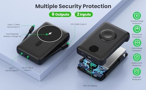 Magnetic Portable Charger for MagSafe with Built-in Cable, iWatch Charger,10800mAh Wireless Power Bank Travel Essentials,25W PD Fast Charging Battery Pack for iPhone 17/16/15/14/13 Series,Apple Watch - Image 7