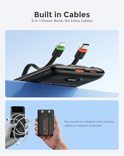 VEEKTOMX Portable Charger Built-in Cables, Power Bank for iPhone, Fast Charge USB C Battery Pack Travel Essentials Phone Charger Compatible with iPhone 17/16/15/14, Samsung S25/24 - Image 3