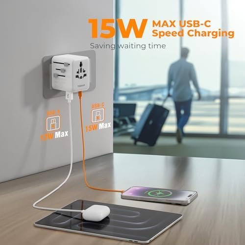 TESSAN Universal Travel Adapter 28W, International Power Adapter with 3 USB C 2 USB A Charging Ports, Worldwide Plug Adaptor for US to European UK Italy Ireland New Zealand (Type C G A I) - Image 3