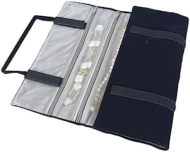 UnionPlus Velvet Travel Jewelry Case Roll Bag Organizer for Necklace, 9 Zipped Grids, Black and Grey - Image 6