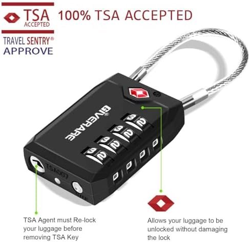 2 Pack TSA Approved Travel Luggage Locks, 4-Digit Cable Combination Suitcase Lock, Metal Alloy Padlocks, Weatherproof Padlock for Locker, Bag, Gun Case, Backpack, Anti Theft, Easy Read Dials-Black - Image 4