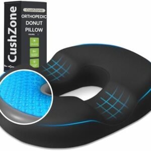 Donut Pillow Seat Cushion - Cooling Gel Floor Pillow, Memory Foam Floor Cushion for Office & Home, Car Seat, Hemorrhoids Pillow, Sciatica & Tailbone Pain Relief Chair Cushion, Black
