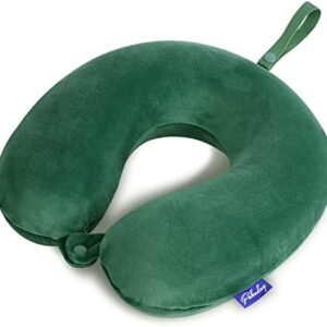 Neck Pillow for Travel Memory Foam - Travel Pillows for Sleeping Airplane with Attachable Snap Strap Soft Washable Cover, Flight Pillow for Traveling, Car, Provide Head Neck Support Dark Green