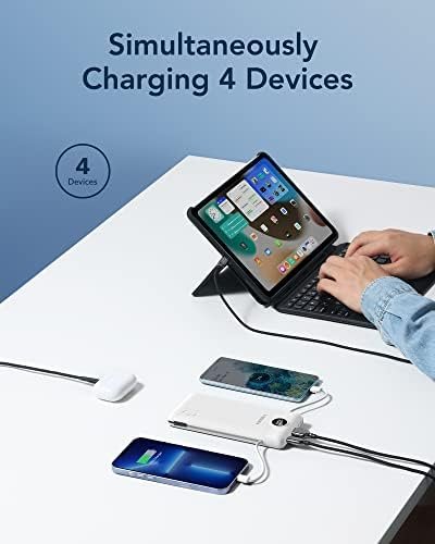 VEGER Portable Charger for iPhone Built in Cables and Wall Plug, 10000mah Slim Fast Charging USB C Power Bank, Travel Essential Battery Pack Compatible with iPhones, iPad, Samsung More Devices(White) - Image 4