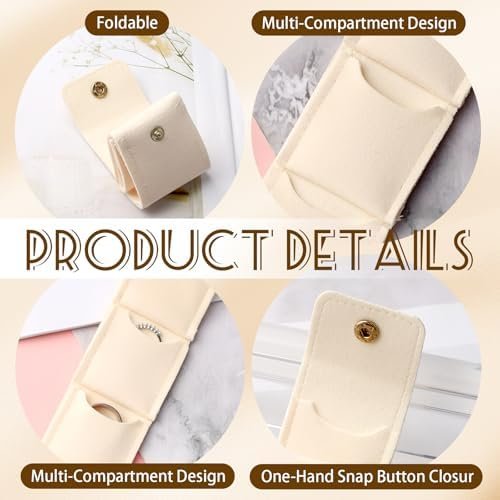 2 Pcs Mini Travel Jewelry Bag, Portable Foldable Small Jewelry Organizer with Snap Button, Compact Jewelry Case for Earrings Rings Necklaces - Lightweight Jewelry Storage Organizer, White, Pink - Image 3