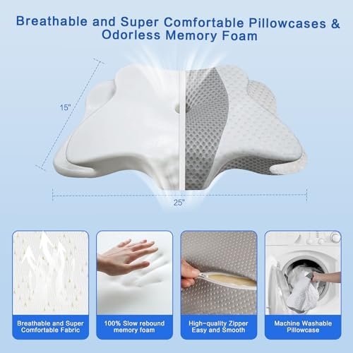 Pain Relief Cervical Pillow for Neck Support,Adjustable Ergonomic Pillow Cozy Sleeping,Odorless Orthopedic Memory Foam Pillows,Contour Bed Pillow for Side Back Stomach Sleeper - Image 6