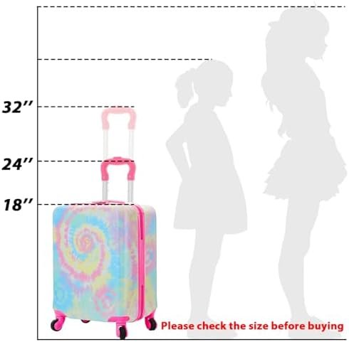 Redbaker 17 Inch 6 Pcs Kids Luggage Set Kids Rolling Luggage Double Pattern Suitcase for Boys Girls (Pink and Purple, Tie-dye Style) - Image 3