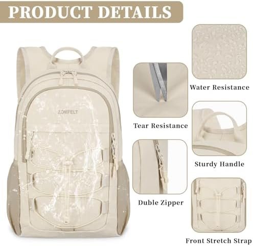 ZOMFELT Hiking Backpack for Women Men, 15L Lightweight Packable Backpack for Trip, Water Resistant Small Travel Backpacks, Foldable daypack for Hiking, Walking, Cycling, Camping, Beige - Image 4
