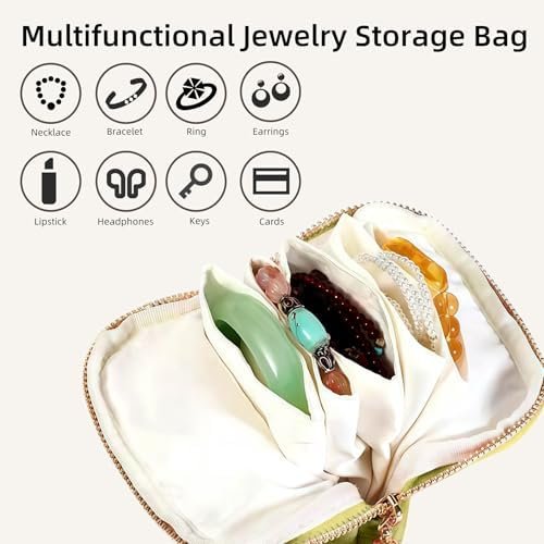 shunmei Small Travel Jewelry Case Mini Travel Jewelry Bag Portable Organizer Storage Pouch for Necklaces, Earrings, Rings, Bracelets, Crystal Jewelry Roll Travel Accessory Gifts for Women Girls-Green - Image 6