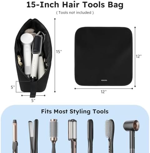 MOKURA Hot Hair Tools Travel Bag with Heat Resistant Mat Removable, Hair Accessories Organizer Case, Women Travel Essentials, Storage Pouch for Curling Iron Straightener Flat Iron Hair Dryer, Black - Image 2