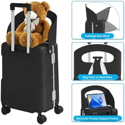 TABU 20" Ride-on Luggage with Seat For Kids & Adults,Carry On Hardshell Ride On Suitcase with 360° Lockable Spinner and TSA Lock, Black - Image 6