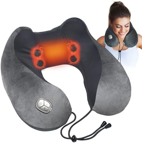 Neck Massager Pillow with Heat - FSA or HSA Eligible,Portable Shiatsu Neck Massage Pain Relief Deep Tissue,Heated Pillow for Travel,Office & Home,Ideal Gift for Her,Him