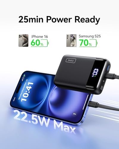 INIU Portable Charger, Smallest 22.5W 20000mAh USB C in & Out Power Bank Fast Charging, PD 3.0+QC 4.0 LED Display Phone Battery Pack Compatible with iPhone 17 16 15 14 Pro Samsung S24 Google iPad etc - Image 3