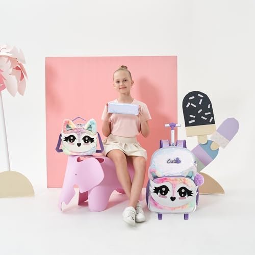 Meetbelify Rolling Backpack for Girls Backpacks with Wheels for Elementary School Students Kids 3 in 1 Travel Luggage Suitcase with Lunch Box Pencil Case for Girls Age 8-10 Cute Panda - Image 6