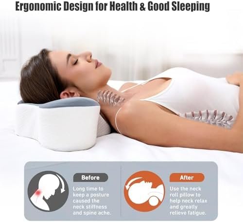 Bespilow Travel Pillow for Sleeping,Cervical Neck Support Pillow for Neck Pain Relief,Lightweight Ergonomic Memory Foam Camping Pillow,Portable Contour Pillows w/Travel Storage Bag,Cooling Cover - Image 2