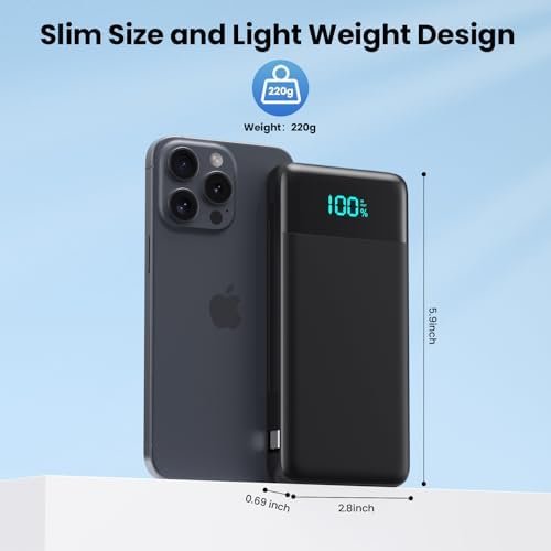 Portable Charger for iPhone with Built-in Cables and Wall Plug,Upgraded 13800mAh Fast Charging USB C Power Bank,4 Outputs Slim Travel Essential Battery Pack for iPhone 17/16/15/14/13,Galaxy,Android - Image 5