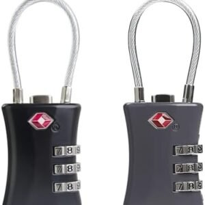 TSA Locks for Luggage, Small Combination Padlock with Cable, Luggage Locks TSA Approved for International Travel Essentials, Suitcase, Backpack Zipper, Locker, Flight Attendant Accessories