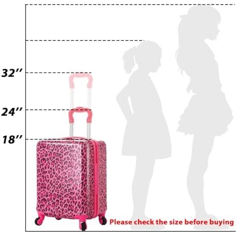 Redbaker 17 Inch 6 Pcs Kids Luggage Set Kids Rolling Luggage Double Pattern Suitcase for Boys Girls (Hot Pink, Leopard Print Style) - Image 3